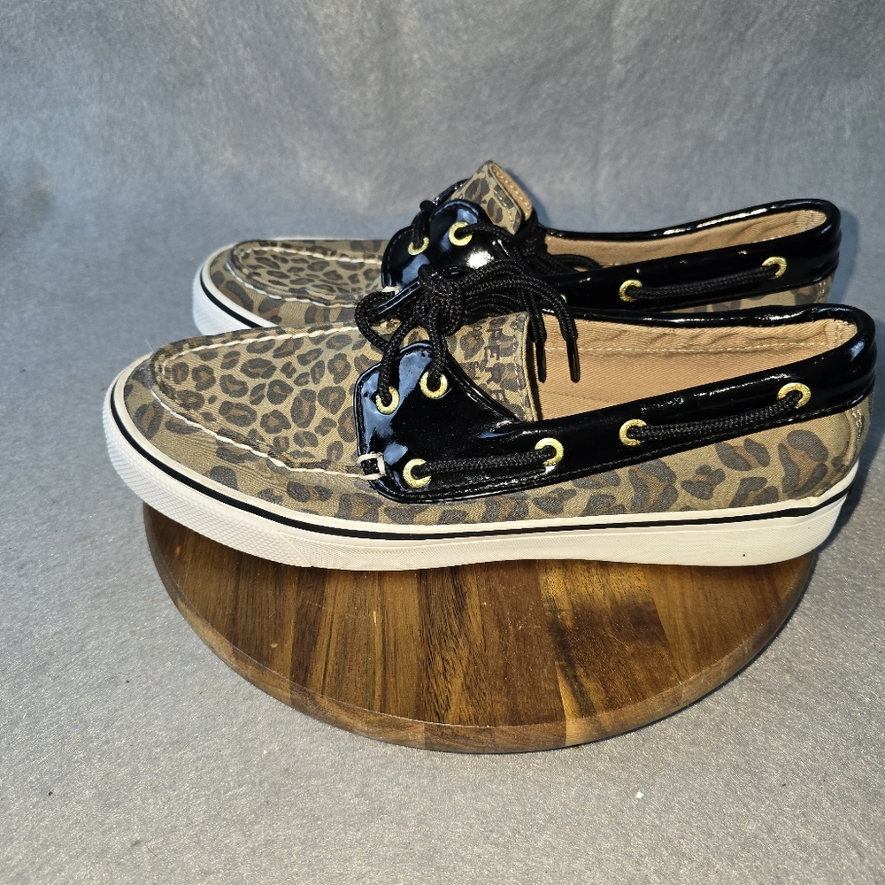 Sperry Topsider Woman’s Leopard Animal Print Boat Shoes With Patent  6.5 Love - Picture 7 of 10